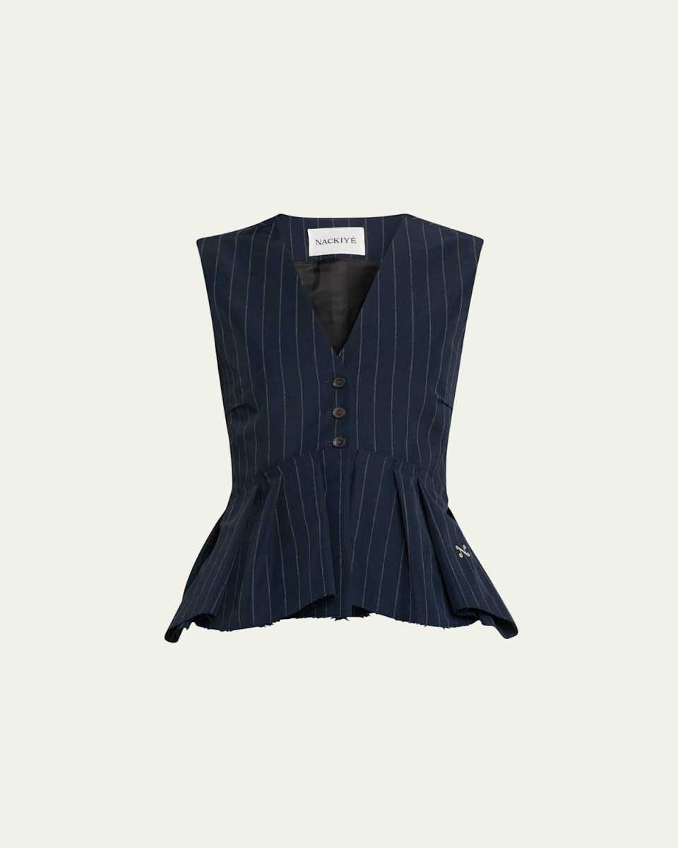 Pinstripe Ruffle Sleeveless Shirt